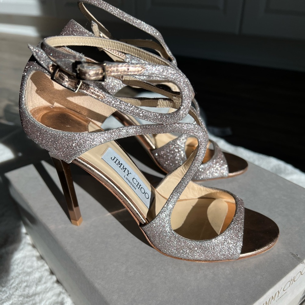Jimmy Choo Lang tea rose fine glitter sandal 🌟 - Picture 10 of 10